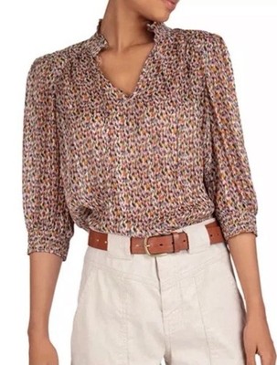 Ba&sh Sz Small Dalas Blouse shirt Top Silk Blend metallic Thread Multicolor