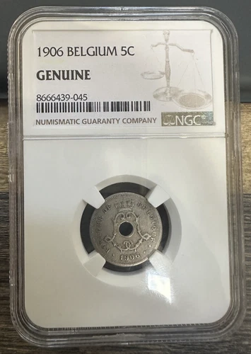 1906 Belgium 5C - NGC Slab Genuine Certified - Beautiful Coin for Any Collection