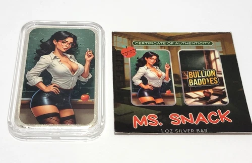 Bullion Baddies 1 oz Silver Bar- COA -School Teacher Ms. Snack Edition Limit 400