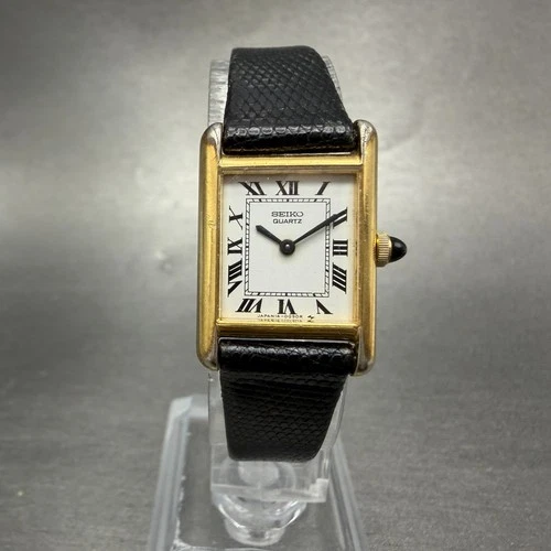 Seiko Tank Watch Women 18mm White Dial Gold Tone 1400-5039 New Battery VTG TH88
