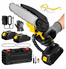 2X Battery 21V Electric Cordless Chainsaw Handheld One-Hand Mini Saw Wood Cutter