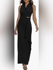 NEW Donna Karan New York Filament Jersey Wrap-Style Cocktail Black Dress Sz 10