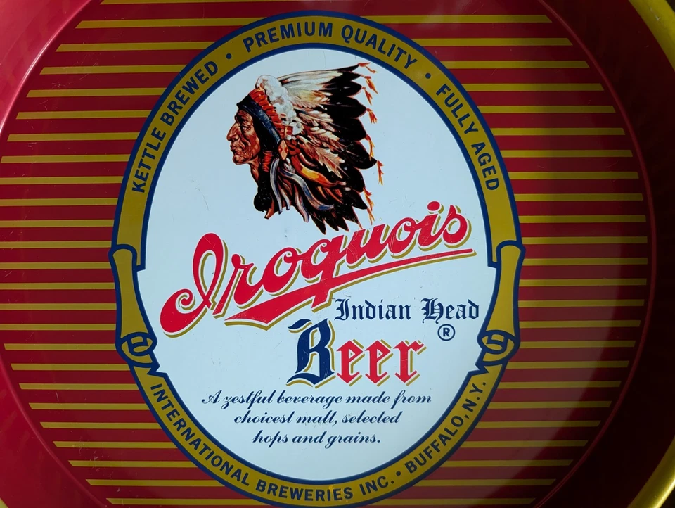 Bandeja metálica vintage de 13 pulgadas Iroquois Brewing Buffalo NY Indian Head Beer Foto 3 de 4