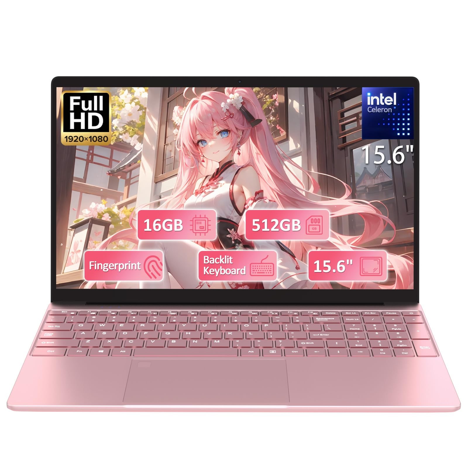 Molegar 15.6“ Rose Gold Laptop with Backlit Keyboard and