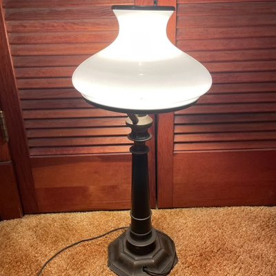 #ad Vintage Ethan Allen Brass and White Milk Glass Hurricane Lamp $329.99
