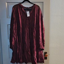Torrid Burgundy Solid Round Neck Long Sleeve Shirt Dress Challis Eyelet 2X