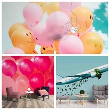 3D Balloon Airplane Sky Self-adhesive Wallpaper Removable Wallpaper Wall Mural