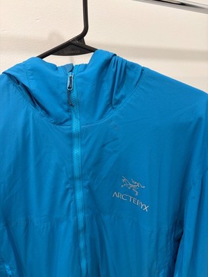 Arc'teryx Men's L Blue Hooded Full Zip Nylon Shell Rain Coat Jacket