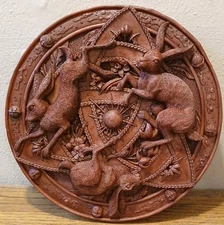 Celtic Three Hares Wheel Cycles Of Life Shield Wicca 10½" Wood Finish Resin