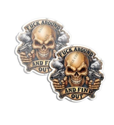 F around and find out Sticker Vinyl waterproof Weathered Skull Made in USA 2 PK