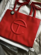 Telfar Red Logo Shopping Bag Tote, Double Han...