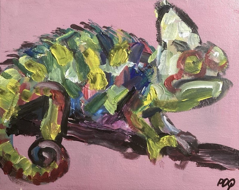 PDQ Artist Original Painting Animal Chameleon Color Abstract Acrylic 8x10 Canvas