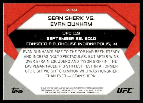 2011 Topps UFC Moment of Truth #SS-SD Sean Sherk / Evan Dunham NM+ - Picture 2 of 2