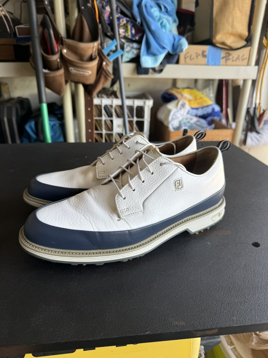 Footjoy DryJoys Premiere Field LX Spiked Golf Shoes, White / Navy