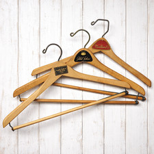 Lot of 3 1950s-60s Vintage Wood Hangers Advertising Clothes Suit Hangers Lot 13