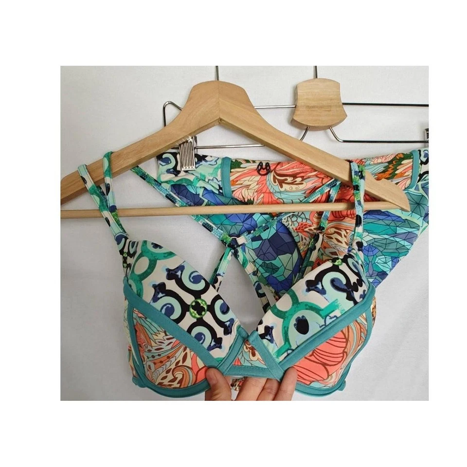 Maaji Bikini Set Neatokeen Green Blue Top Bottom Reversible Pineapple Large L D - Image 3 of 4