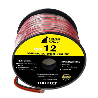12 AWG 100 FEET 12/2 Gauge Car Home Audio Speaker Wire RED BLACK Cable