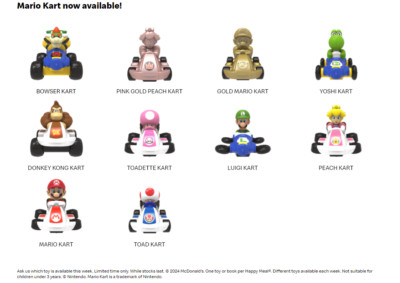 McDonald's 2024 Nintendo Switch Toys Mario Kart 8 Deluxe Racing