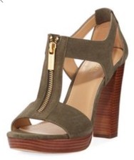 New MICHAEL Kors Berkley T-Strap Platform Dress Sandals olive zipper closure