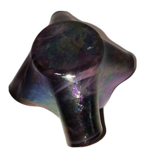 Purple Iridescent Handkerchief Folded Art Glass aurene vase bowl,Votive - Picture 7 of 12