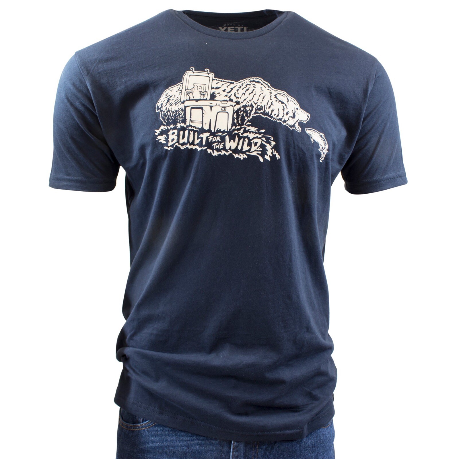 YETI Built For the Wild Navy Fishing Bear Tee Tshirt … Gem