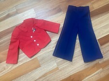 VINTAGE 70s TRAIN 2 PC SET TODDLER RED BLAZER W BLUE WIDE LEG PANTS SIZE 4
