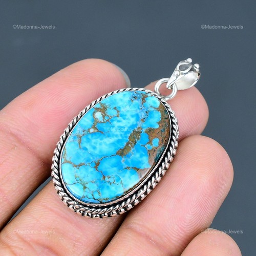 Ciondolo lunetta argento sterling turchese tibetano naturale vendita giorno donna gioielli - Foto 4 di 6