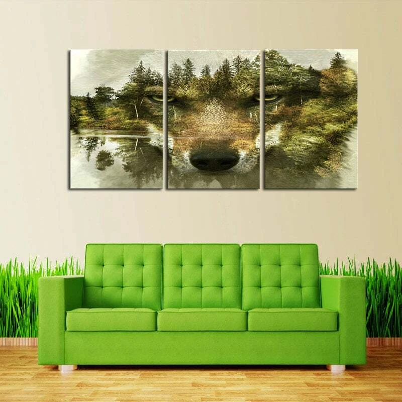 Multi Panel Wolf Forest Canvas 5 Piece Mountain Lake Frame Wolves Home Wall Art  - Image 4 of 4