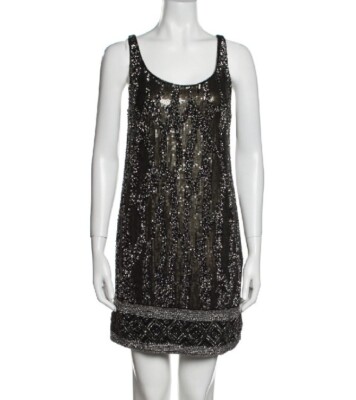 Haute Hippie Women's Dress 100% Silk Beaded Shiny Mini Black New Size Small 