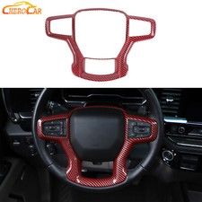 Red Carbon Fiber Steering Wheel Moulding Panel Trim For Chevy Silverado 2019-25 Red Carbon Fiber Steering Wheel Moulding Panel Trim For Chevy Silverado 2019-25