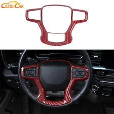 Red Carbon Fiber Steering Wheel Moulding Panel Trim for Chevy Silverado 2019-25