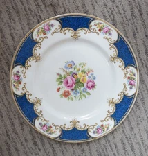 MYOTT STAFFORDSHIRE England Blue Floral Coronation Rose Dinner Plate #4258