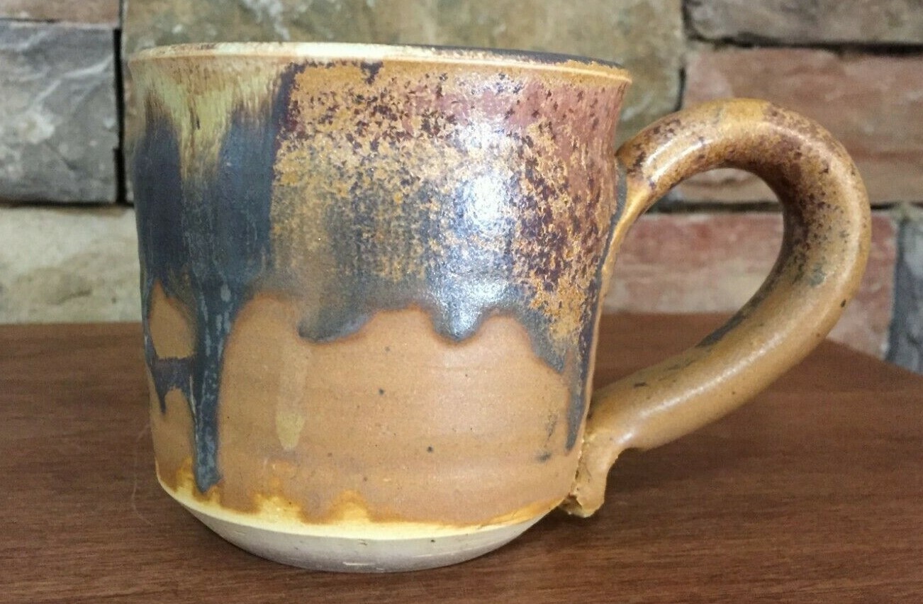 Hand Spun~Pottery~3½" Coffee Mug~Drip Glazed~Signed image 2