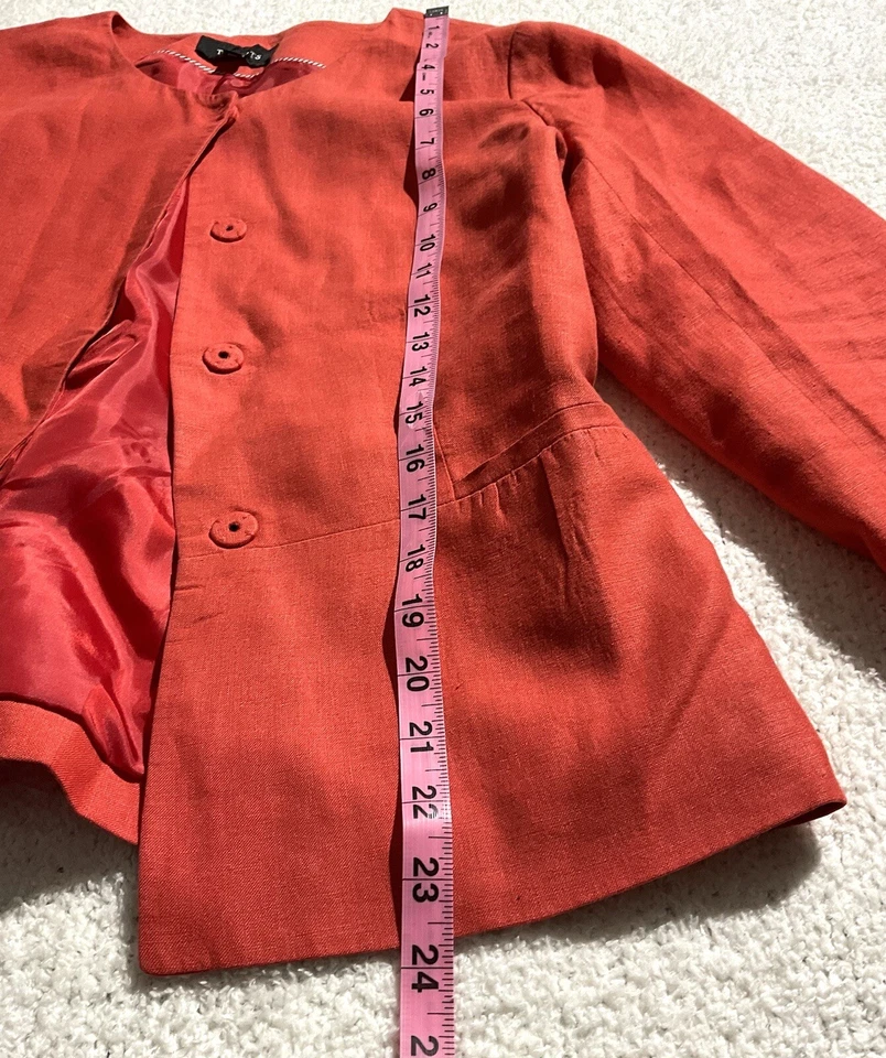 Chaqueta Blazer Talbots Para Mujer 100% Lino Naranja Oculta Snap Peplum Talla 10 Usada en Excelente Condición Foto 4 de 4