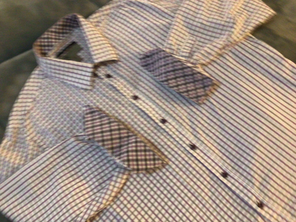 Camisa Jhane Barnes Calce Ajustado Para Hombres Talla 2XL Púrpura Cuadros Botón Frontal Algodón L/S Foto 3 de 4