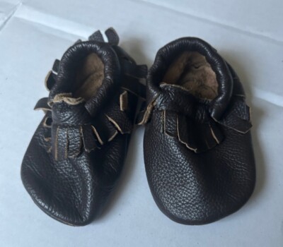 BirdRock Baby Moccasins Leather Shoes size Dark Brown Soft