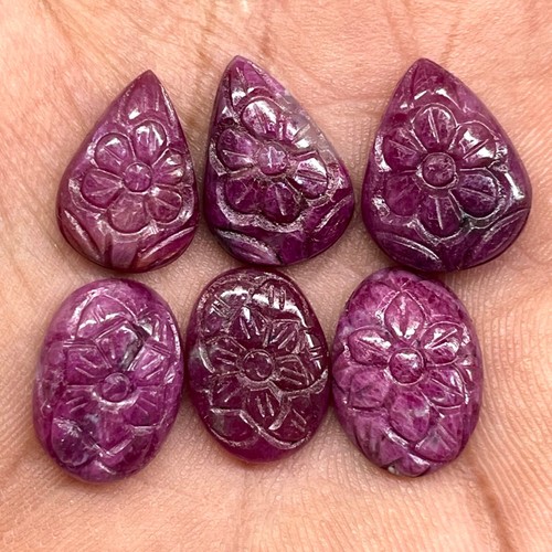 6 Pcs Natural Ruby Unheated Rare Moghul Carved Exclusive Gemstones Lot 55.30 Cts - Picture 9 of 14