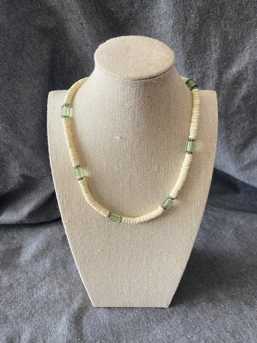 Panama Jack Puka Shell Beaded Necklace Silver Tone Clasp