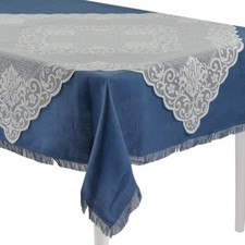 CENTRO TAVOLA FILET PIAZZATO CON BORDO SMERLATO CM 90x90 ELISABET PANNA PERLA