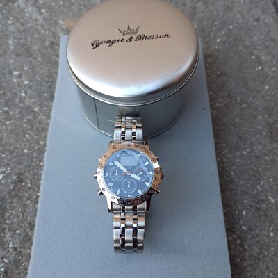 Montre Quartz Digital Yonger Bresson rétro vintage chronographe argenté  black