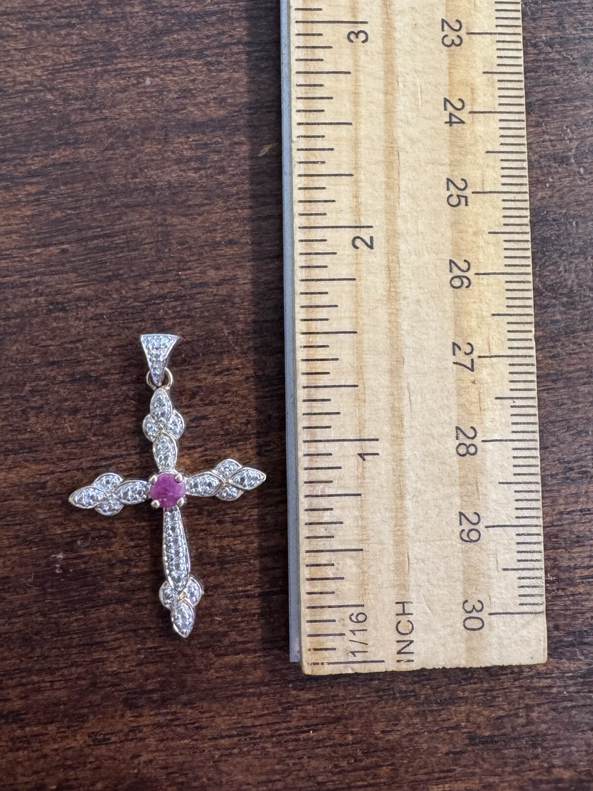 Red Ruby Cross Pendant .925 Sterling Silver with … - image 3