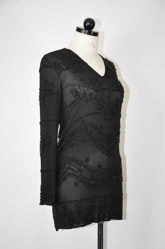 Calypso Christiane Celle Sheer Black Silk Beaded Sexy Party Micro Dress Women XS - Picture 6 of 15