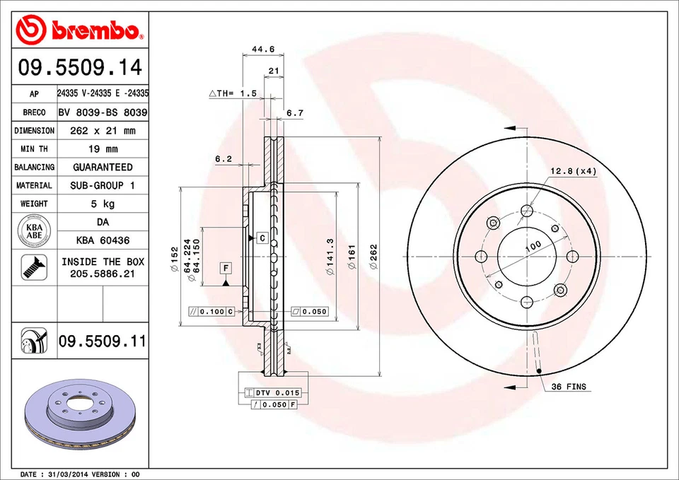 Juego de 2 rotores de freno de disco delanteros Brembo 25331 para Honda Civic Acura Integra Foto 3 de 4