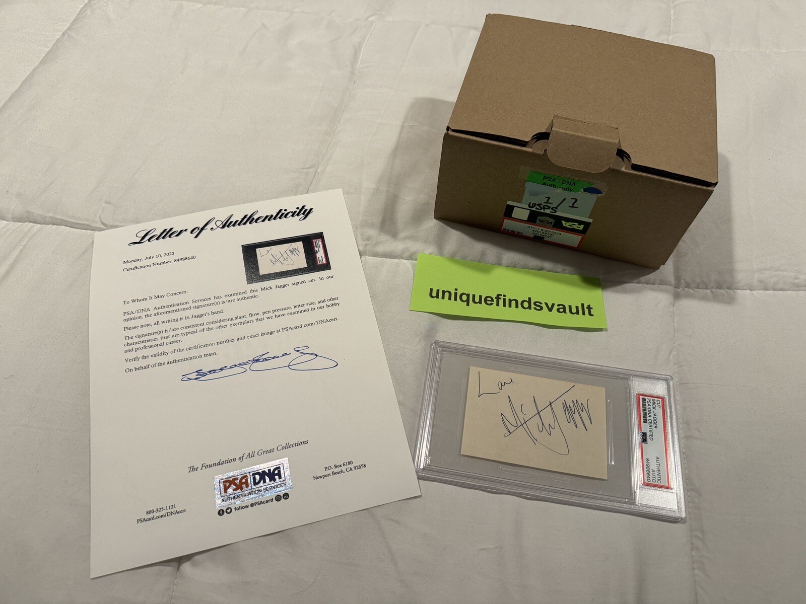 Mick Jagger Rolling Stones Autographed Cut “Love Mick Jagger” PSA DNA Slabbed