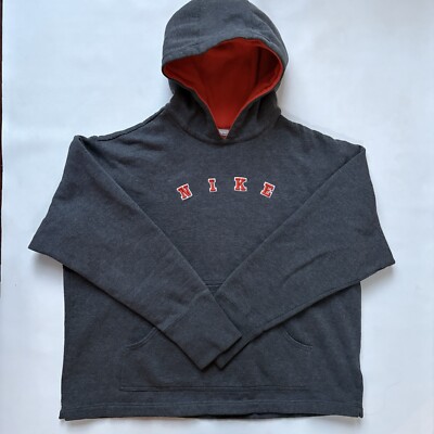 Vintage Nike 2000 Mens XL Embroidered Logo Electro Orange Gray Hoodie Sweatshirt