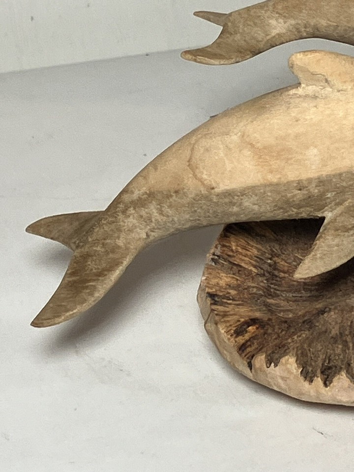 Hand Carved Wooden Dolphin Sculpture Momma And Baby Wood Beach Decor 5