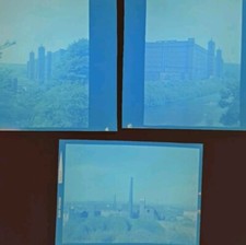 Größeres Negativ x3 Irwell Bank Mill + Heskeths Forge Schornsteine Lancashire 1972 