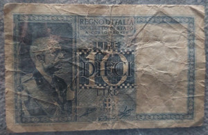 Regno Ditalia 10 Lire Portrait King Vittorio Emanuele III at left