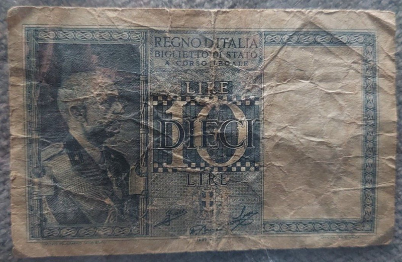Regno Ditalia 10 Lire Portrait King Vittorio Emanuele III at left