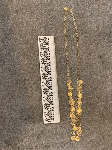 BOLD GOLD NECKLACES-SET OF 4 - LARGE PENDANT ,LOOPS, AND LONG CHAIN GOLDEN COINS - Picture 3 of 24